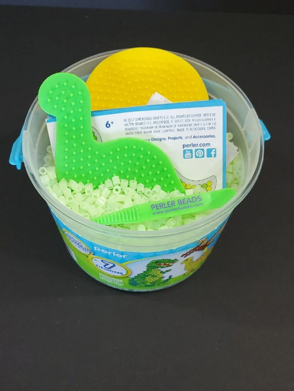 Dinosaur Glow In The Dark Perler Beads Craft Bucket & Pegboards